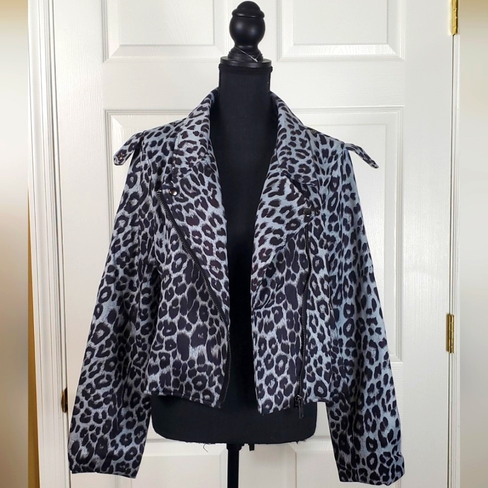 LEOPARD PRINT MOTO JACKET "BLACK/GRAY"